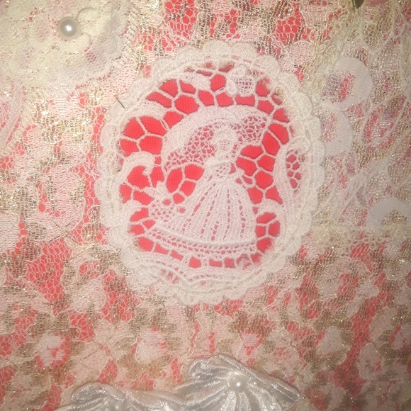 Custome Vintage Tshirt W/lace Embroidery & Pearls - Picture 4 of 5